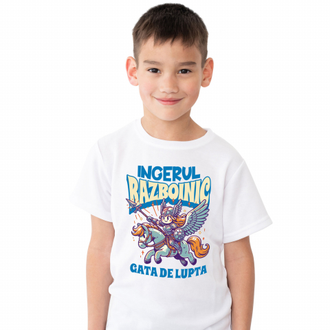 BASME - Tricou Femei, Barbati, Copii, Fata, Baiat, Unisex Personalizat Îngerul Războinic pe Cal - Jucărie cu Armură de Fier pentru Copii, Gata de Luptă