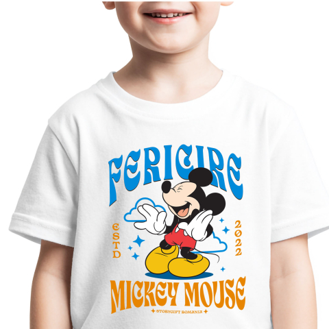 Desene Animate - Tricou Copii cu Fericirea lui Mickey Mouse – Zambete si Momente Magice 100% Bumbac, Alb, 10 Ani