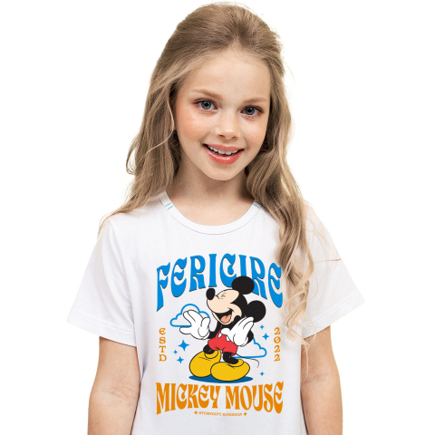 Tricou Copii cu Fericirea lui Mickey Mouse – Zambete si Momente Magice 100% Bumbac, Alb, 10 Ani [1]