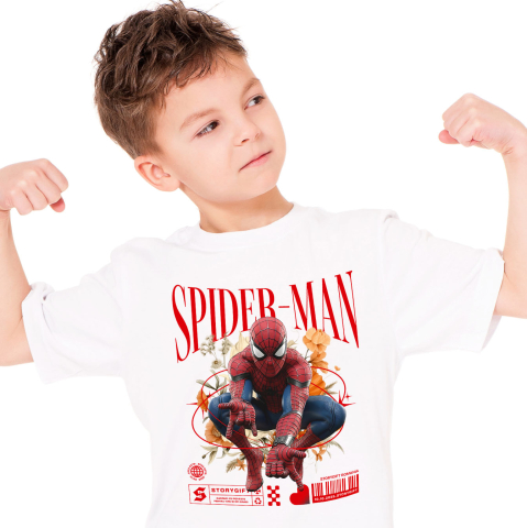 Tricouri - Tricou Copii cu Flori Disney și Puterea lui Spiderman 100% Bumbac, Alb, 10 Ani