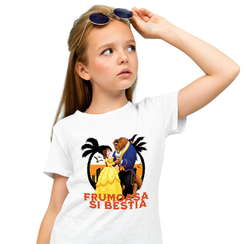 Tricouri - Tricou Copii cu Frumoasa si Bestia - Sub Magia Dansului 100% Bumbac, Alb, 12 Ani