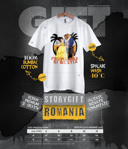 Tricou Copii cu Frumoasa si Bestia - Sub Magia Dansului 100% Bumbac, Alb, 12 Ani [5]