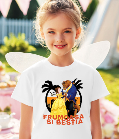 Tricou Copii cu Frumoasa si Bestia - Sub Magia Dansului 100% Bumbac, Alb, 12 Ani [2]