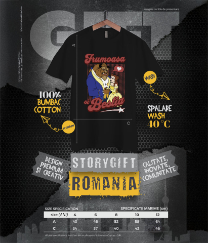 Tricou Copii cu Frumoasa si Bestia - Vraja unei Seri de Bal 100% Bumbac, Negru, 12 Ani [5]