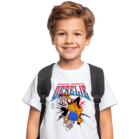 Tricouri - Tricou Copii cu Garfield campion la aruncari 100% Bumbac, Alb, 6 Ani