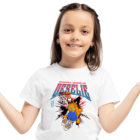 Tricou Copii cu Garfield campion la aruncari 100% Bumbac, Alb, 6 Ani [1]