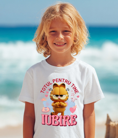 Tricou Copii cu Garfield, Iubire, Dragoste, Afectiune, Inima 100% Bumbac, Alb, 12 Ani [3]