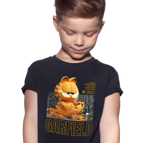 Tricou Copii cu Garfield – Misiune Vesela cu Pisicuta 100% Bumbac, Negru, 12 Ani [1]