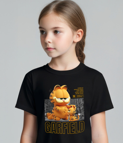 Tricou Copii cu Garfield – Misiune Vesela cu Pisicuta 100% Bumbac, Negru, 12 Ani [2]