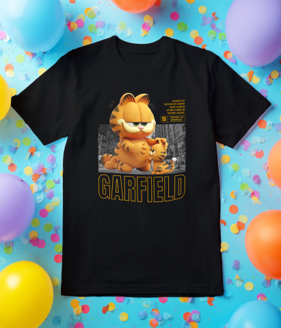 Tricou Copii cu Garfield – Misiune Vesela cu Pisicuta 100% Bumbac, Negru, 12 Ani [4]