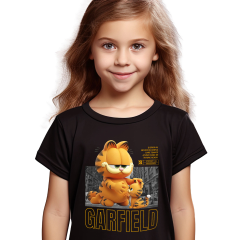 Pisici - Tricou Copii cu Garfield – Misiune Vesela cu Pisicuta 100% Bumbac, Negru, 12 Ani
