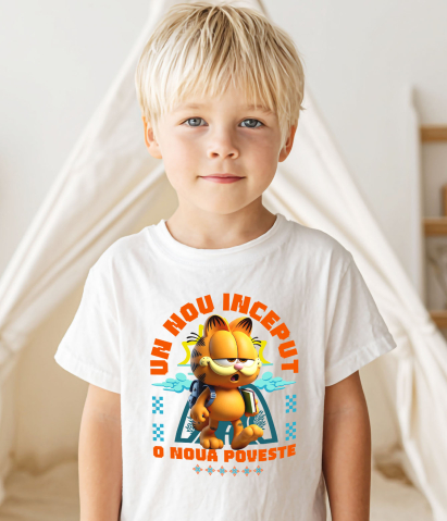 Tricou Copii cu Garfield – Primii Pași Spre Cunoaștere Cu Mult Umor 100% Bumbac, Alb, 6 Ani [2]