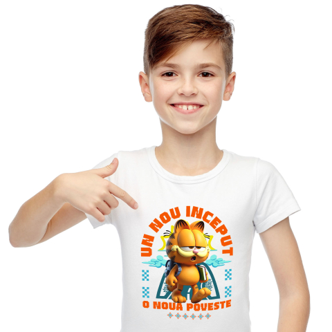 Educatie - Tricou Copii cu Garfield – Primii Pași Spre Cunoaștere Cu Mult Umor 100% Bumbac, Alb, 6 Ani