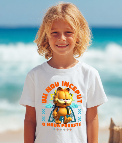 Tricou Copii cu Garfield – Primii Pași Spre Cunoaștere Cu Mult Umor 100% Bumbac, Alb, 6 Ani [3]