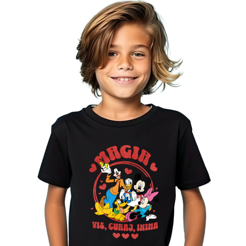 Desene Animate - Tricou Copii cu Gasca Mickey Mouse – Impreuna Suntem Puternici 100% Bumbac, Negru, 10 Ani