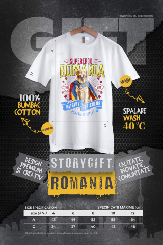 Tricou Femei, Barbati, Copii, Fata, Baiat, Unisex Personalizat Golden Retriever Supererou – Costum Căpitan România, Cadou Personalizat [3]