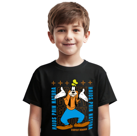 Tricouri - Tricou Copii cu Goofy si Povesti de Neuitat 100% Bumbac, Negru, 10 Ani
