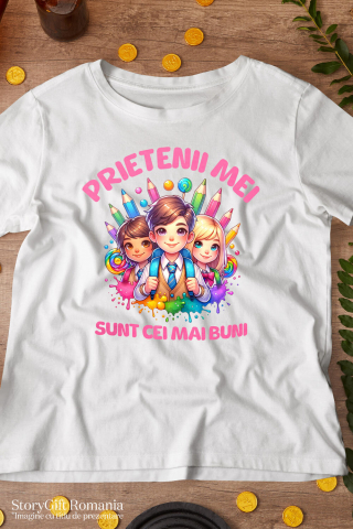 Tricou Femei, Barbati, Copii, Fata, Baiat, Unisex Personalizat Copii Gata De Școală - Creioane Colorate și Prieteni La Învățătură [2]
