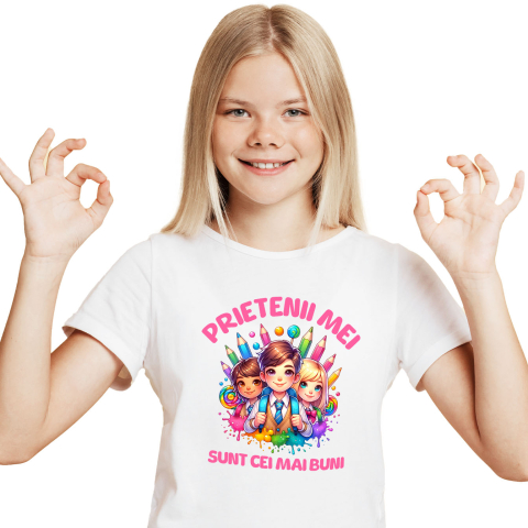 Educatie - Tricou Femei, Barbati, Copii, Fata, Baiat, Unisex Personalizat Copii Gata De Școală - Creioane Colorate și Prieteni La Învățătură