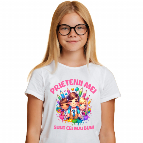 Tricouri - Tricou Femei, Barbati, Copii, Fata, Baiat, Unisex Personalizat Copii Gata De Școală - Creioane Colorate și Prieteni La Învățătură