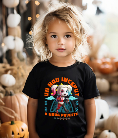 Tricou Copii cu Harley Quinn – Primii Pași Spre Cunoaștere 100% Bumbac, Negru, 12 Ani [2]