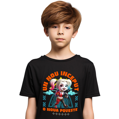Tricou Copii cu Harley Quinn – Primii Pași Spre Cunoaștere 100% Bumbac, Negru, 12 Ani [1]