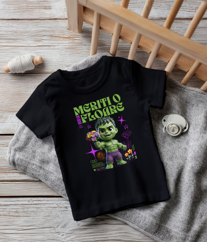 Tricou Copii cu Hulk si Flori din Lumea Disney 100% Bumbac, Negru, 12 Ani [4]
