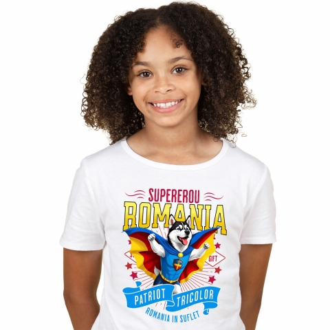 Cadouri Pentru Copii - Tricou Femei, Barbati, Copii, Fata, Baiat, Unisex Personalizat Husky Siberian în Costum de Căpitan România – Cadou Personalizat pentru Iubitorii de Câini