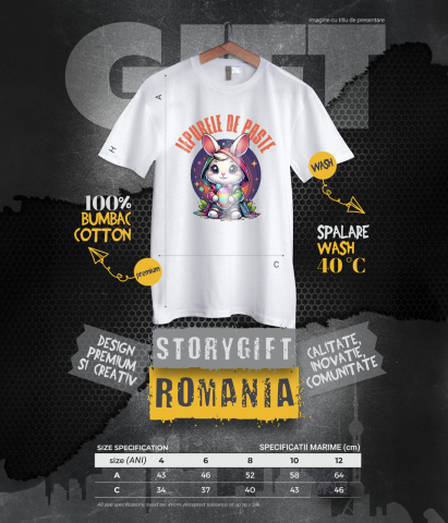 Tricou Femei, Barbati, Copii, Fata, Baiat, Unisex Personalizat "Iepure Alb Cu Pelerină Multicolor și Papion - Iepurele De Paște Perfect" [5]
