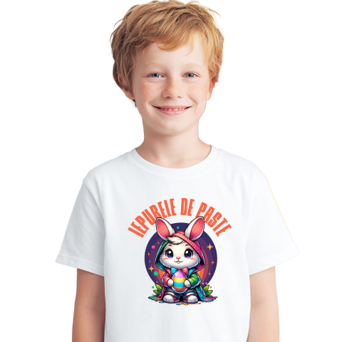 Paste - Tricou Femei, Barbati, Copii, Fata, Baiat, Unisex Personalizat "Iepure Alb Cu Pelerină Multicolor și Papion - Iepurele De Paște Perfect"