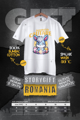 Tricou Femei, Barbati, Copii, Fata, Baiat, Unisex Personalizat "Iepure Albastru cu Freză și Ouă Colorate de Paște - Cadou pentru Copii" [3]