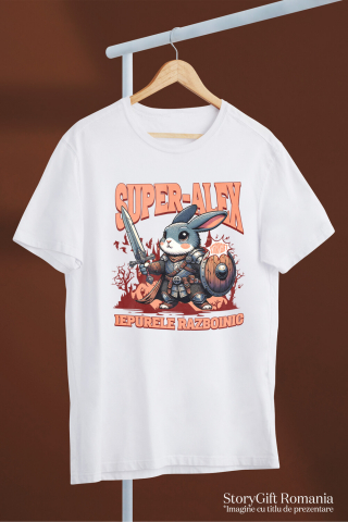 Tricou Femei, Barbati, Copii, Fata, Baiat, Unisex Personalizat Iepure Cavaler cu Armură, Sabie și Scut - Cadou Personalizat pentru Copii [2]