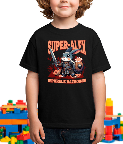 Tricou Femei, Barbati, Copii, Fata, Baiat, Unisex Personalizat Iepure Cavaler cu Armură, Sabie și Scut - Cadou Personalizat pentru Copii [2]