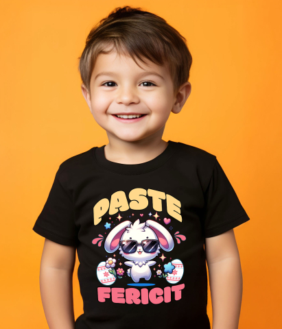 Tricou Femei, Barbati, Copii, Fata, Baiat, Unisex Personalizat "Iepure Cool Alb Cu Ochelari De Soare - Paște Fericit Cu Ouă Colorate și Flori" [2]
