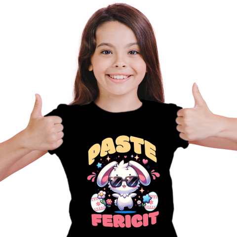 Tricou Femei, Barbati, Copii, Fata, Baiat, Unisex Personalizat "Iepure Cool Alb Cu Ochelari De Soare - Paște Fericit Cu Ouă Colorate și Flori" [1]