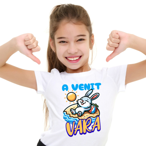 Copii - Tricou Femei, Barbati, Copii, Fata, Baiat, Unisex Personalizat Iepure cu Dinți Lungii pe Plajă – Cadou Personalizat pentru Copii și Familie