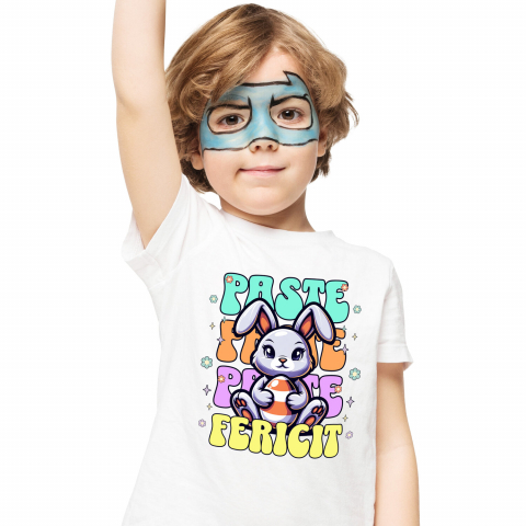 Tricou Femei, Barbati, Copii, Fata, Baiat, Unisex Personalizat "Iepure de Paște Vesel cu Ou Colorat – Paște Fericit și Sărbători Vesele" [1]