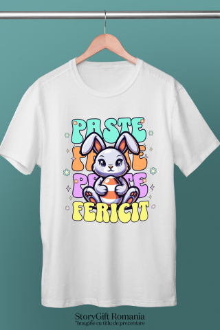 Tricou Femei, Barbati, Copii, Fata, Baiat, Unisex Personalizat "Iepure de Paște Vesel cu Ou Colorat – Paște Fericit și Sărbători Vesele" [2]
