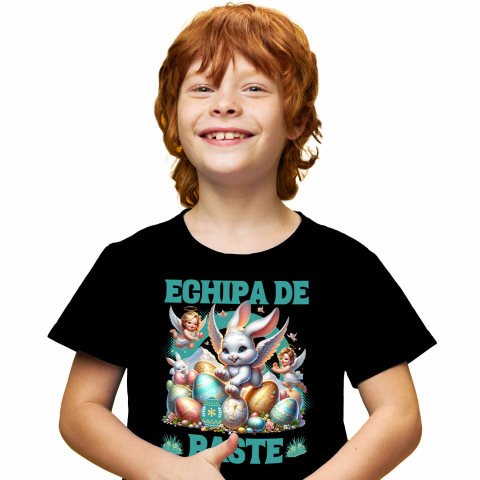 Tricou Femei, Barbati, Copii, Fata, Baiat, Unisex Personalizat "Iepure Fericit Cu Aripi De Înger și Ouă Colorate - Paște Cu Bebelusi Îngeri" [1]