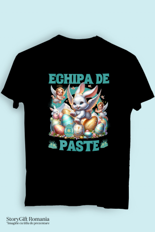 Tricou Femei, Barbati, Copii, Fata, Baiat, Unisex Personalizat "Iepure Fericit Cu Aripi De Înger și Ouă Colorate - Paște Cu Bebelusi Îngeri" [2]