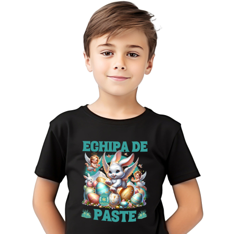 Tricou Femei, Barbati, Copii, Fata, Baiat, Unisex Personalizat "Iepure Fericit Cu Aripi De Înger și Ouă Colorate - Paște Cu Bebelusi Îngeri"