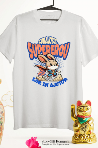 Tricou Femei, Barbati, Copii, Fata, Baiat, Unisex Personalizat Iepure În Costum De Super Erou Cu Pelerină Roșie – Cadou Personalizat Pentru Copii [2]