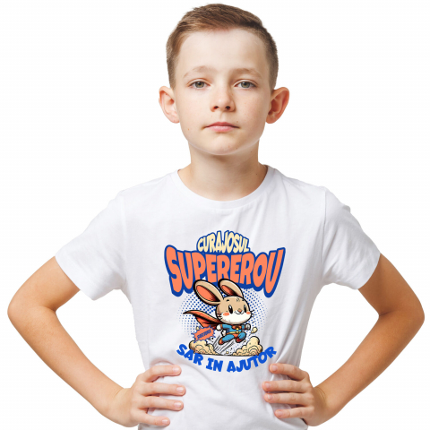 Supereroi - Tricou Femei, Barbati, Copii, Fata, Baiat, Unisex Personalizat Iepure În Costum De Super Erou Cu Pelerină Roșie – Cadou Personalizat Pentru Copii