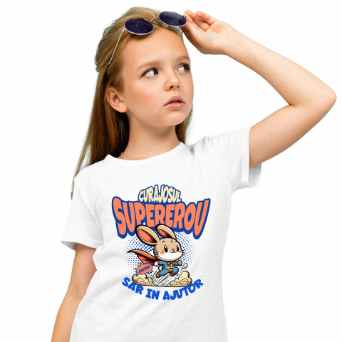 Tricou Femei, Barbati, Copii, Fata, Baiat, Unisex Personalizat Iepure În Costum De Super Erou Cu Pelerină Roșie – Cadou Personalizat Pentru Copii [1]