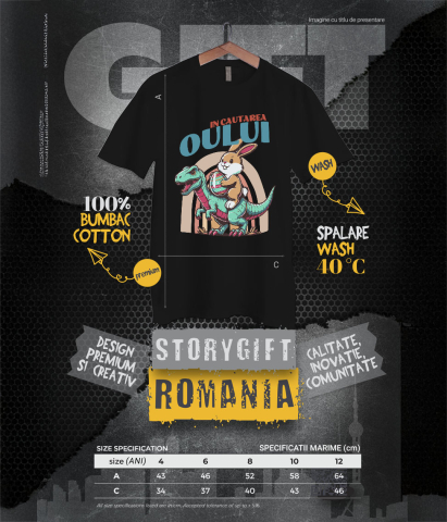 Tricou Femei, Barbati, Copii, Fata, Baiat, Unisex Personalizat "Iepure Maro Cu Oul Colorat și T-rex - Cadou Paște Creativ și Distractiv" [5]
