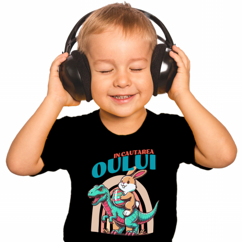 Tricou Femei, Barbati, Copii, Fata, Baiat, Unisex Personalizat "Iepure Maro Cu Oul Colorat și T-rex - Cadou Paște Creativ și Distractiv" [1]