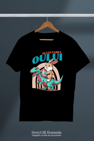 Tricou Femei, Barbati, Copii, Fata, Baiat, Unisex Personalizat "Iepure Maro Cu Oul Colorat și T-rex - Cadou Paște Creativ și Distractiv" [2]