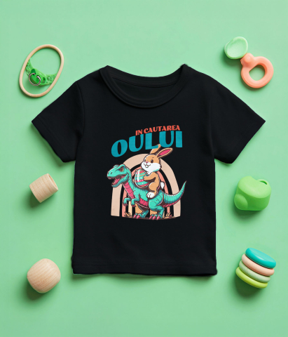 Tricou Femei, Barbati, Copii, Fata, Baiat, Unisex Personalizat "Iepure Maro Cu Oul Colorat și T-rex - Cadou Paște Creativ și Distractiv" [4]