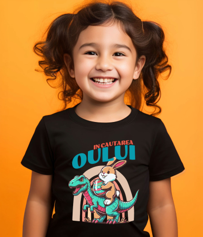 Tricou Femei, Barbati, Copii, Fata, Baiat, Unisex Personalizat "Iepure Maro Cu Oul Colorat și T-rex - Cadou Paște Creativ și Distractiv" [2]