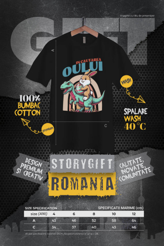 Tricou Femei, Barbati, Copii, Fata, Baiat, Unisex Personalizat "Iepure Maro Cu Oul Colorat și T-rex - Cadou Paște Creativ și Distractiv" [3]